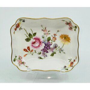 Royal Crown Derby Bone China "Derby Posies" Rectangular Dish Floral Design Trimm